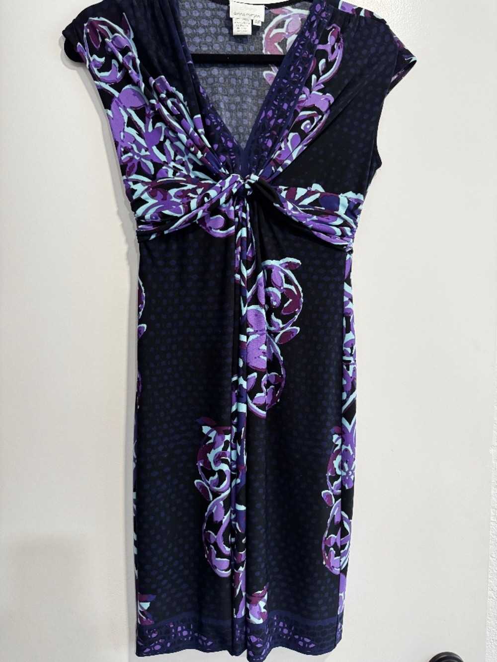 Donna Morgan Black and Purple Midi Dress